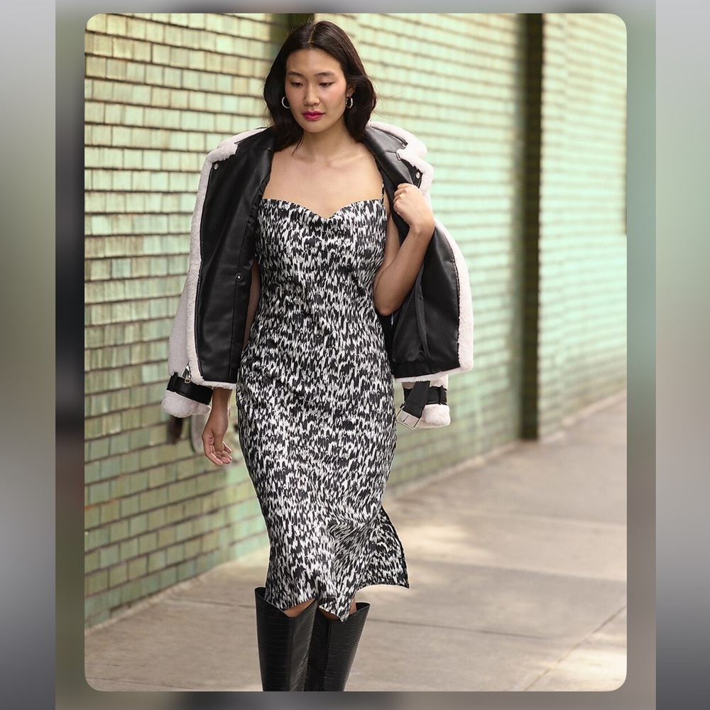 Express Abstract Print Satin Cowl Neck Midi Slip Dress